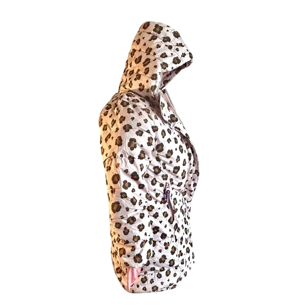 Girls Pink‎ Leopard Amazon Essentials Puffer Coat Hooded Winter Warm Size Small